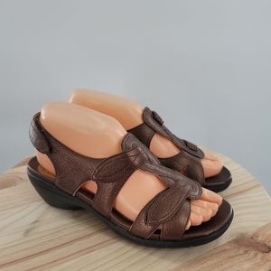 Clarks 6 M Bronze Leather Comfort Sandals Unstructured 61033